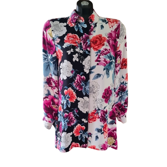 Chico's Long Floral Button Down Flowy Blouse - Picture 1 of 9